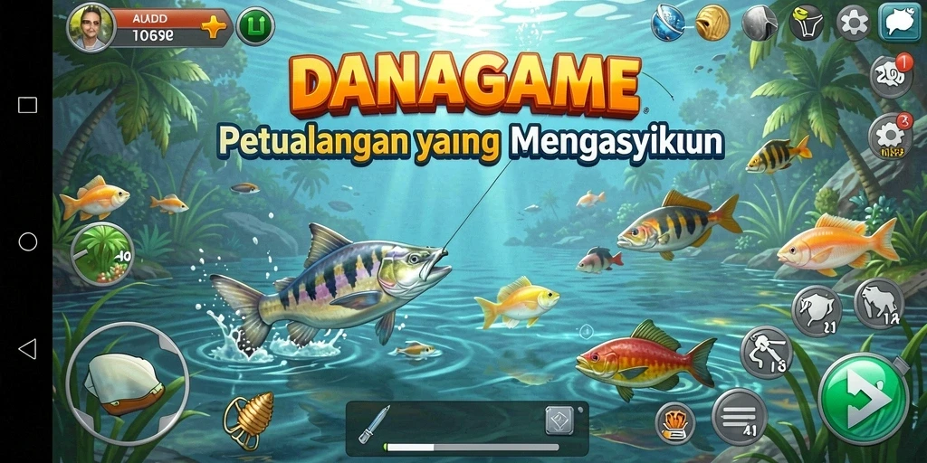 Tampilan gameplay DANAGAME yang mendebarkan saat memancing.