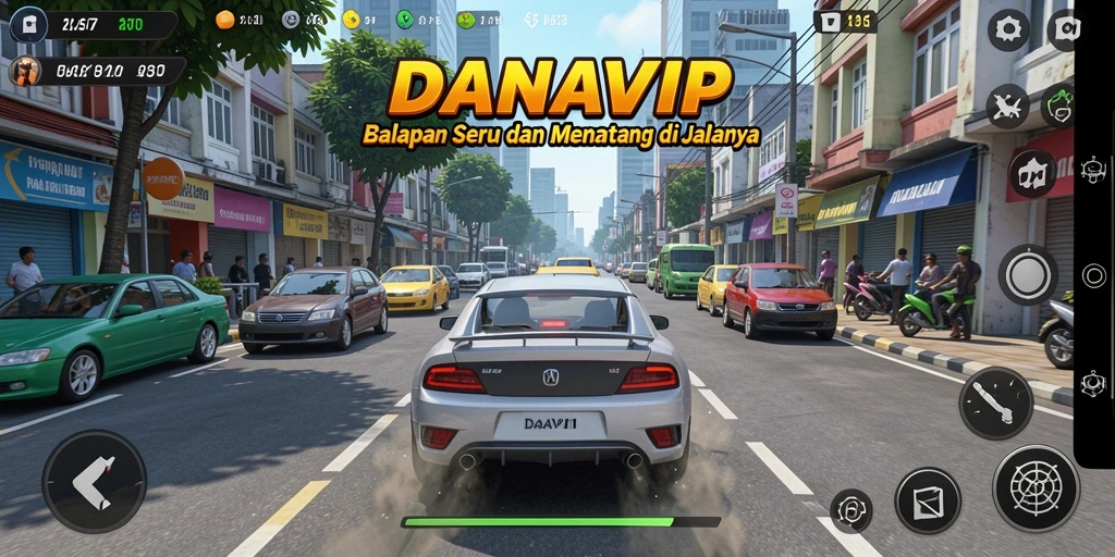 Screenshot utama menampilkan balapan mendebarkan di jalanan kota.