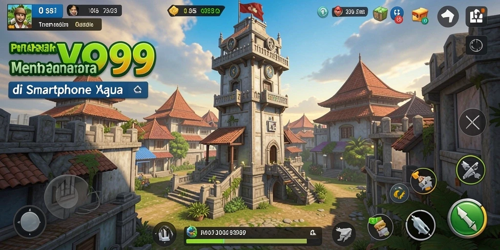 Screenshot OVO99 menampilkan aksi pertahanan menara yang menarik.