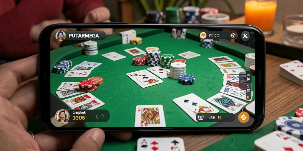 Tampilan seru gameplay PUTARMEGA dengan fitur Gaple interaktif.